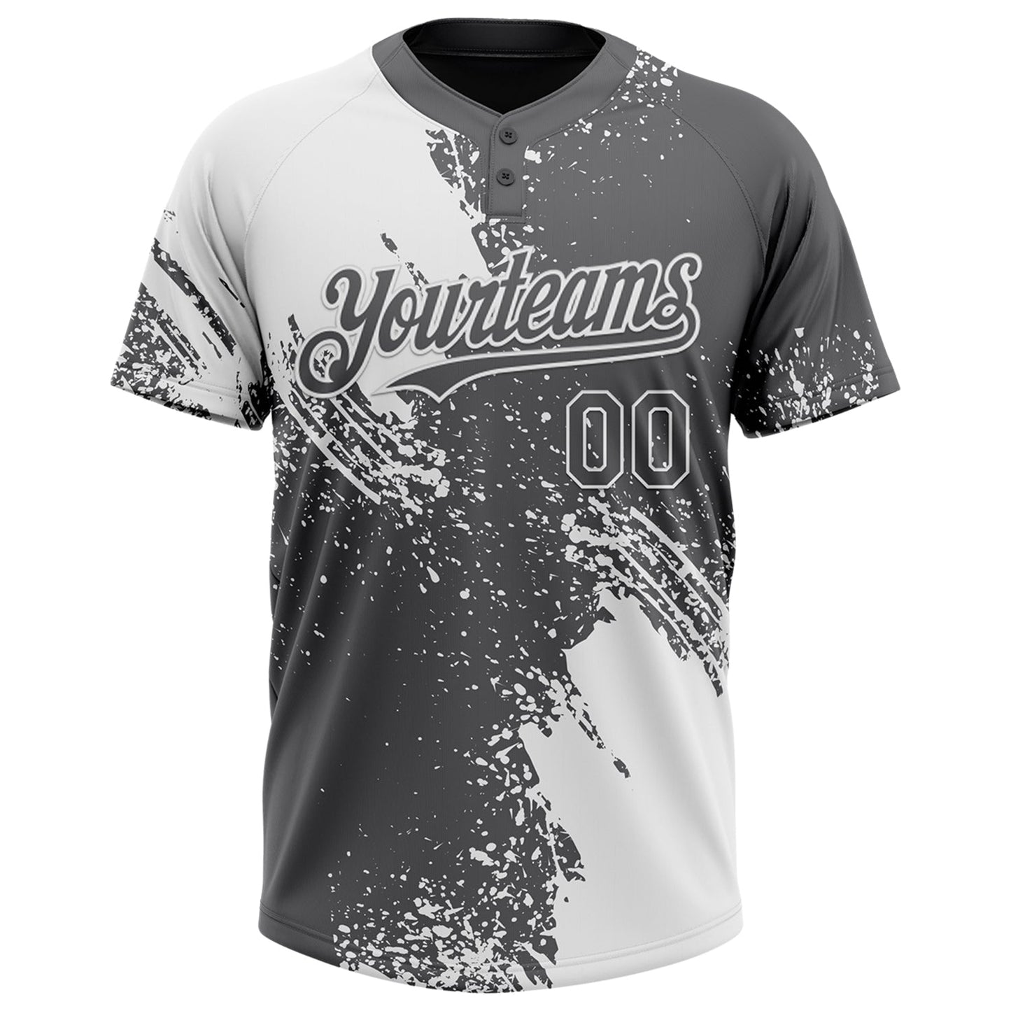 Custom White Steel Gray 3D Pattern Abstract Brush Stroke Two-Button Unisex Softball Jersey Limited