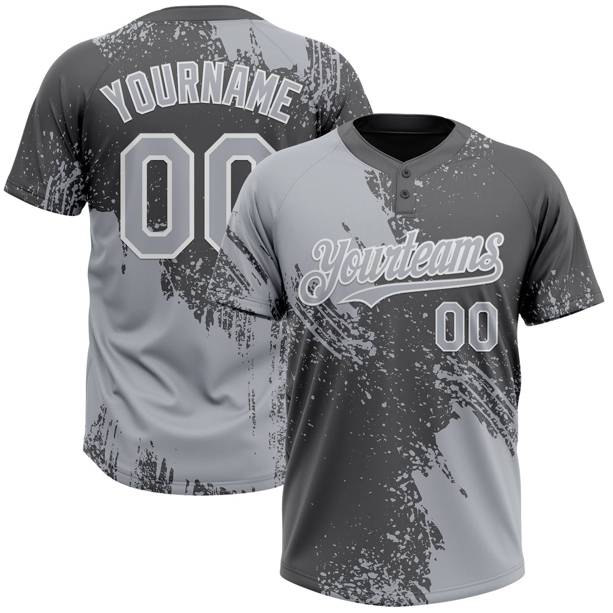 Custom Gray Steel Gray-White 3D Pattern Abstract Brush Stroke Two-Button Unisex Softball Jersey