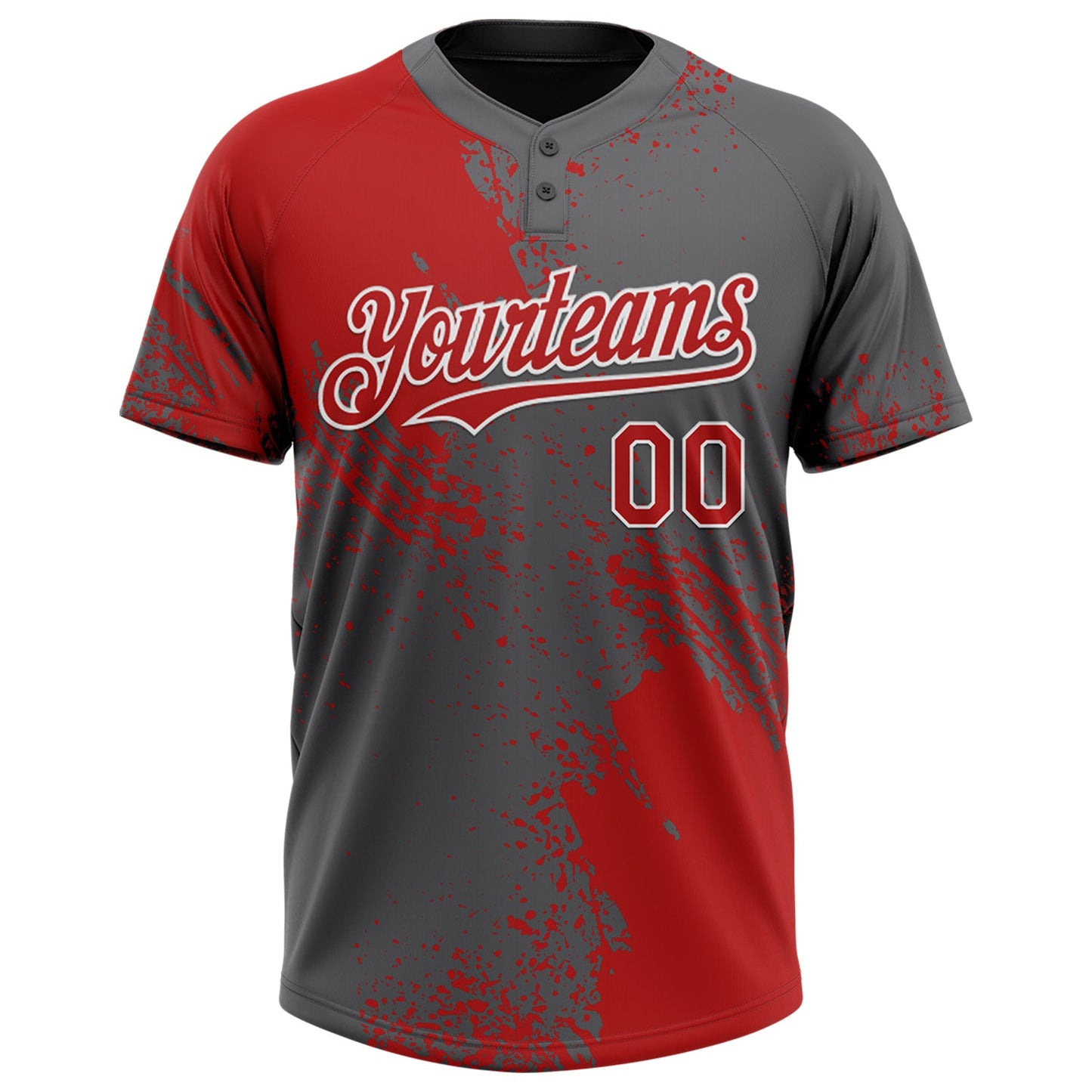 Custom Red Steel Gray-White 3D Pattern Abstract Brush Stroke Two-Button Unisex Softball Jersey Limited