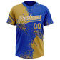 Custom Old Gold Thunder Blue-White 3D Pattern Abstract Brush Stroke Two-Button Unisex Softball Jersey Limited