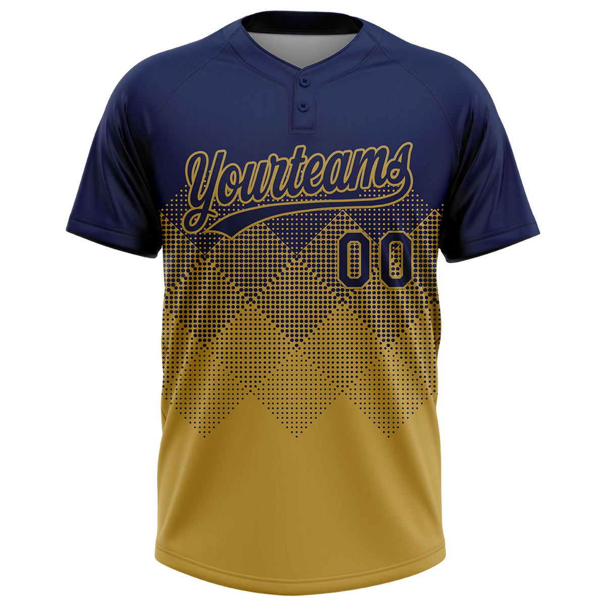 Custom Navy Old Gold 3D Gradient Square Shape Two-Button Unisex Softball Jersey Limited