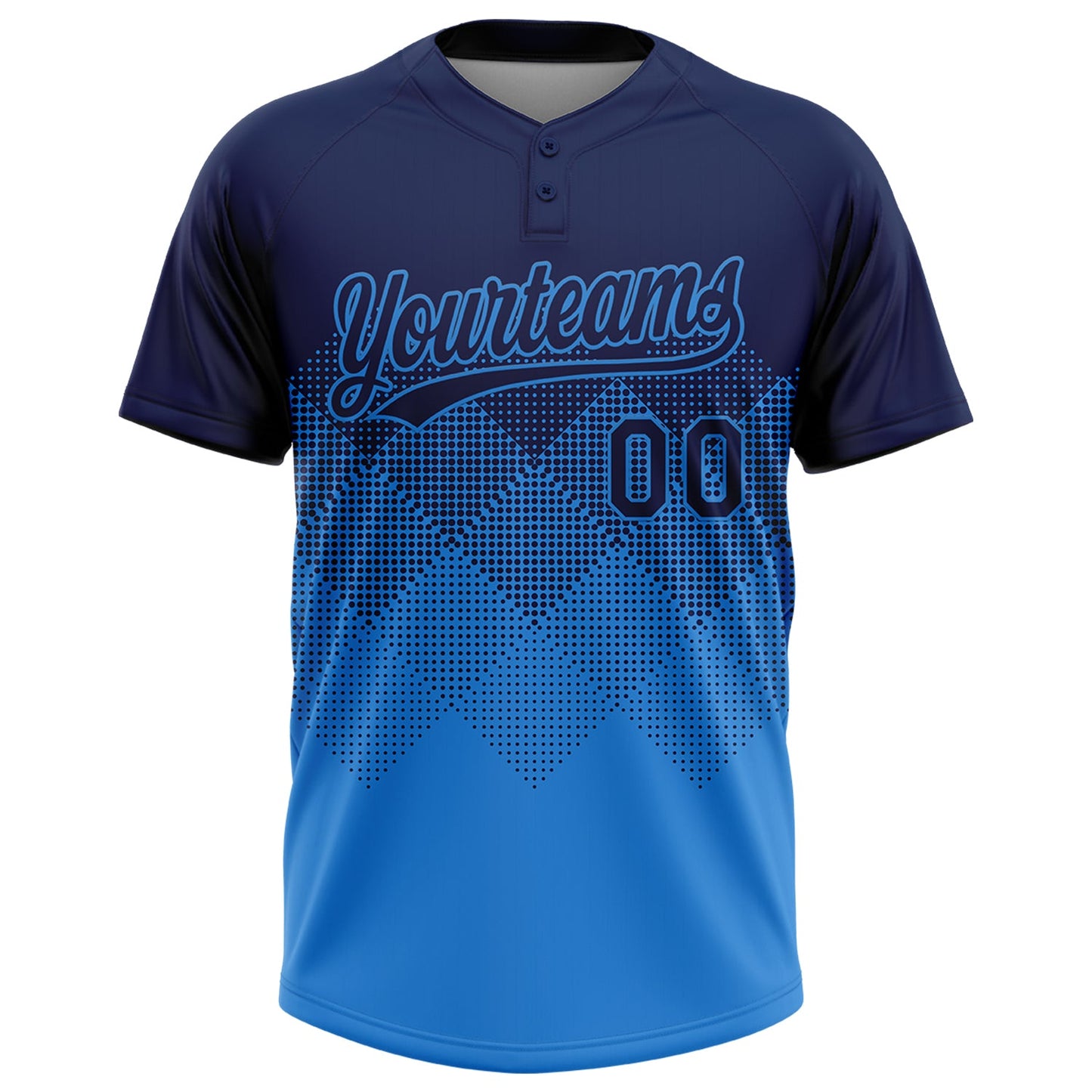 Custom Navy Electric Blue 3D Gradient Square Shape Two-Button Unisex Softball Jersey Limited
