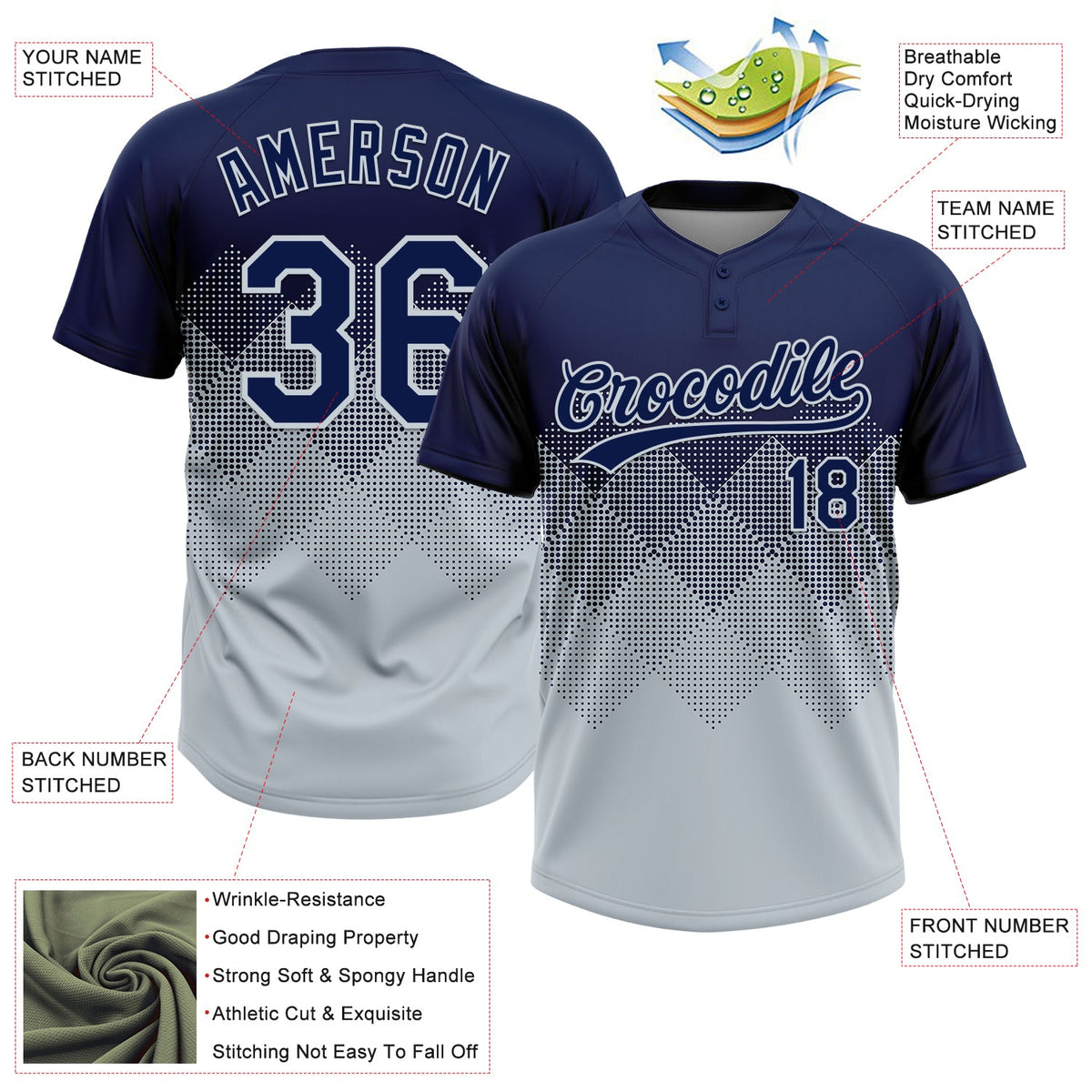 Custom Navy Silver 3D Gradient Square Shape Two-Button Unisex Softball Jersey Limited