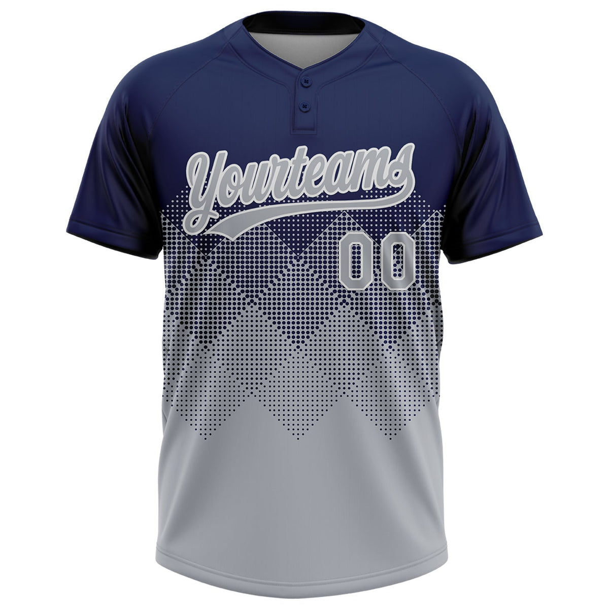 Custom Navy Gray-White 3D Gradient Square Shape Two-Button Unisex Softball Jersey Limited