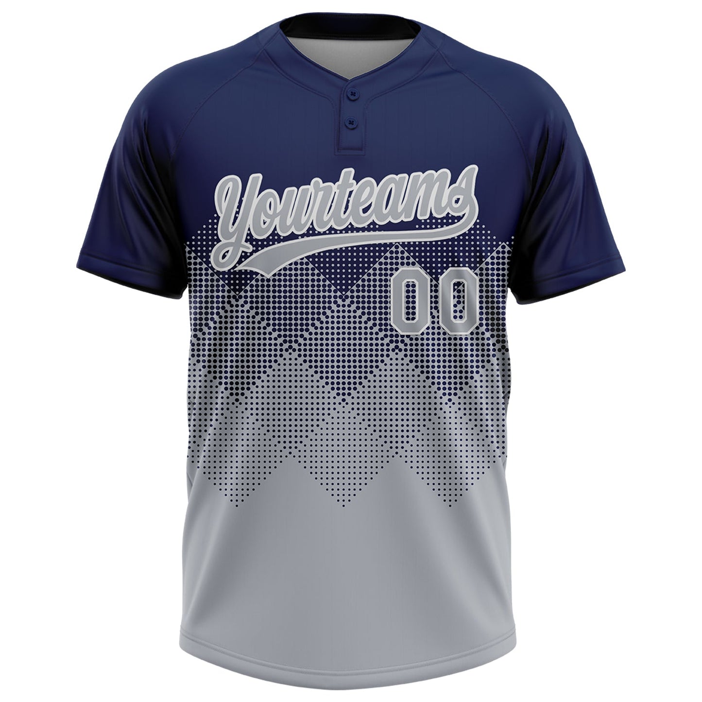 Custom Navy Gray-White 3D Gradient Square Shape Two-Button Unisex Softball Jersey Limited