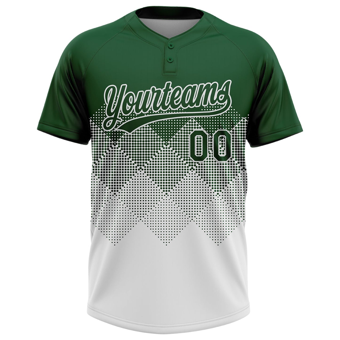 Custom Green White 3D Gradient Square Shape Two-Button Unisex Softball Jersey Limited
