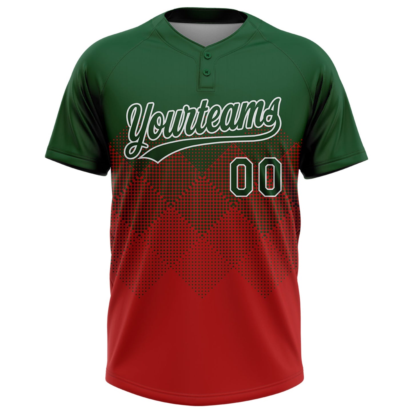 Custom Green Red-White 3D Gradient Square Shape Two-Button Unisex Softball Jersey Limited