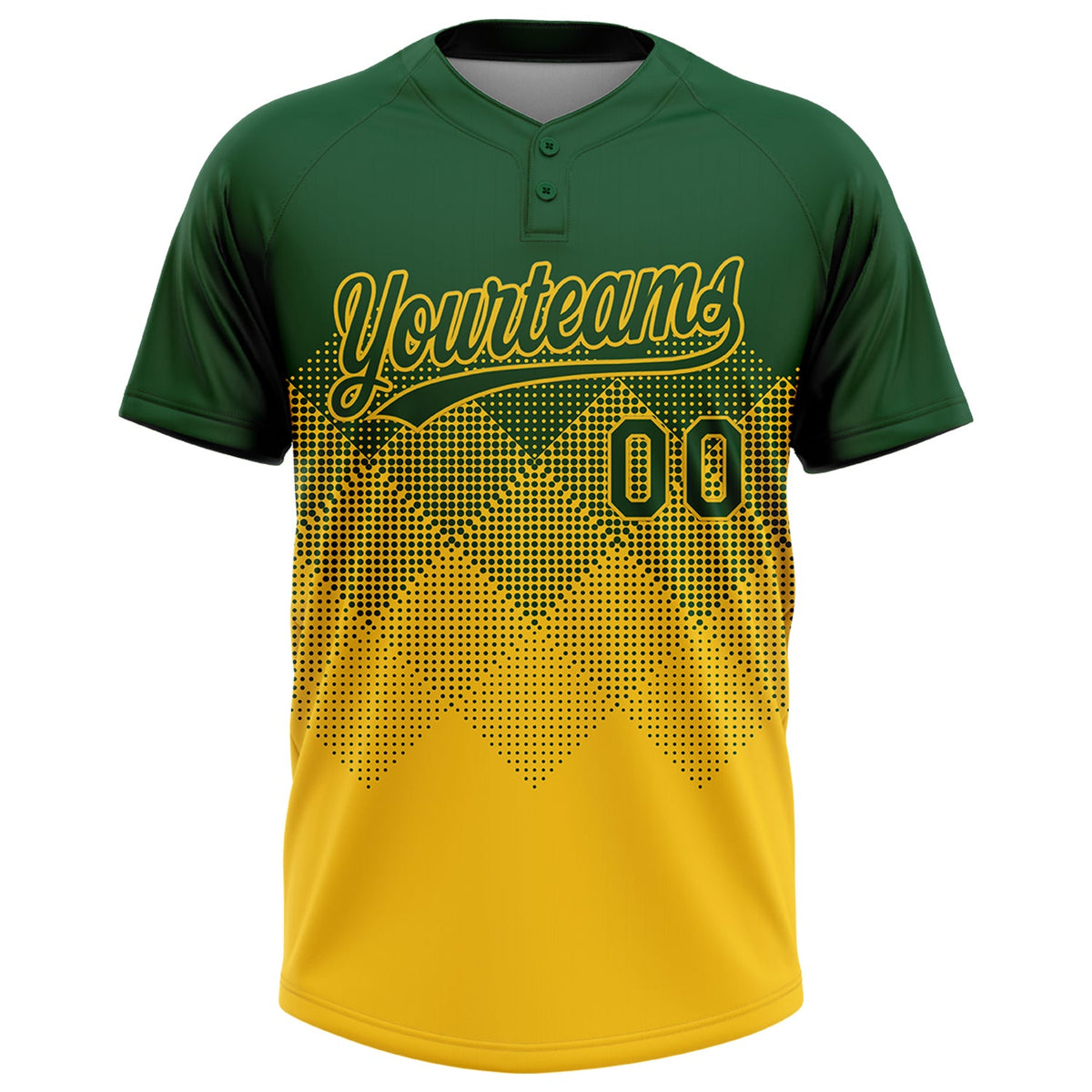 Custom Green Yellow 3D Gradient Square Shape Two-Button Unisex Softball Jersey Limited