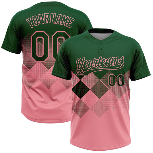 Custom Green Medium Pink 3D Gradient Square Shape Two-Button Unisex Softball Jersey