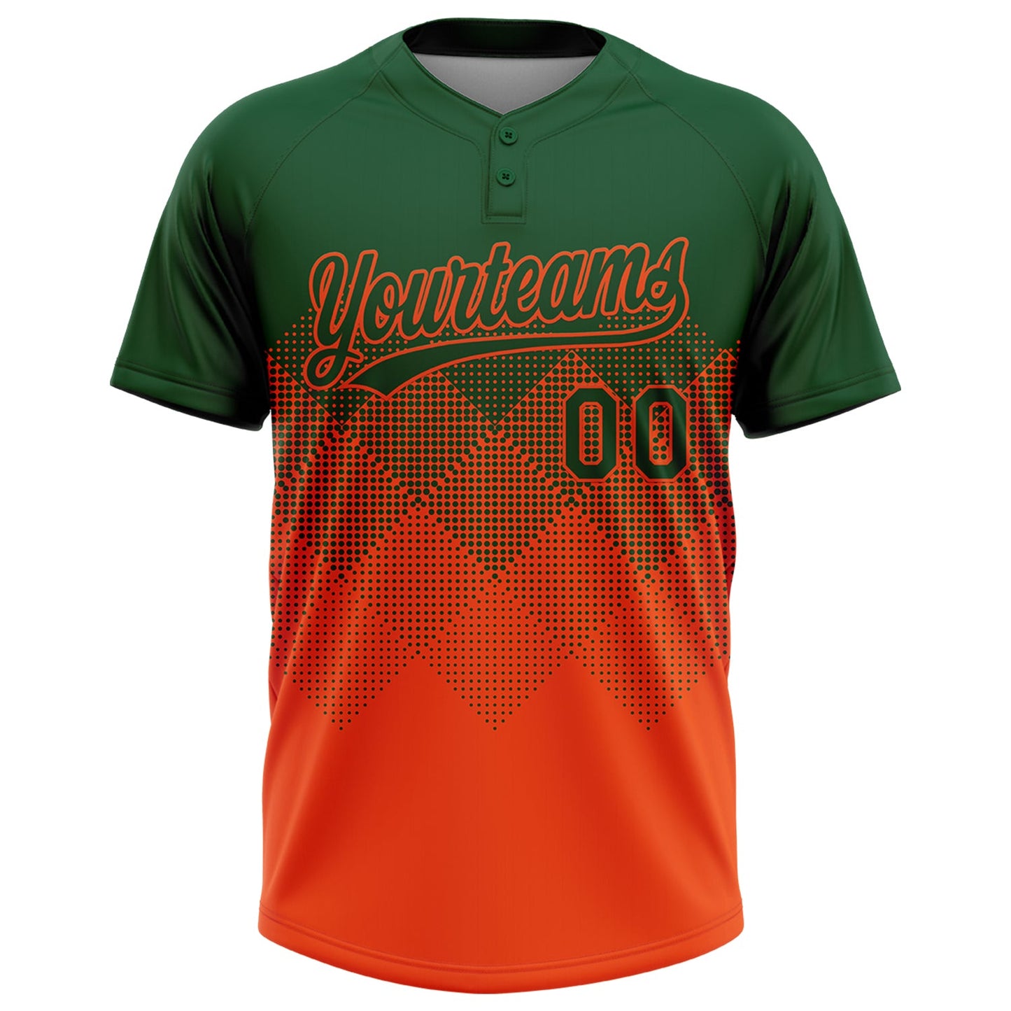 Custom Green Orange 3D Gradient Square Shape Two-Button Unisex Softball Jersey Limited