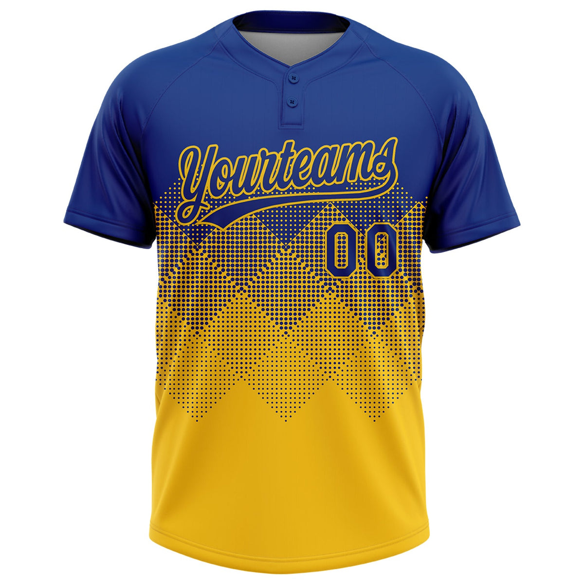 Custom Royal Yellow 3D Gradient Square Shape Two-Button Unisex Softball Jersey Limited