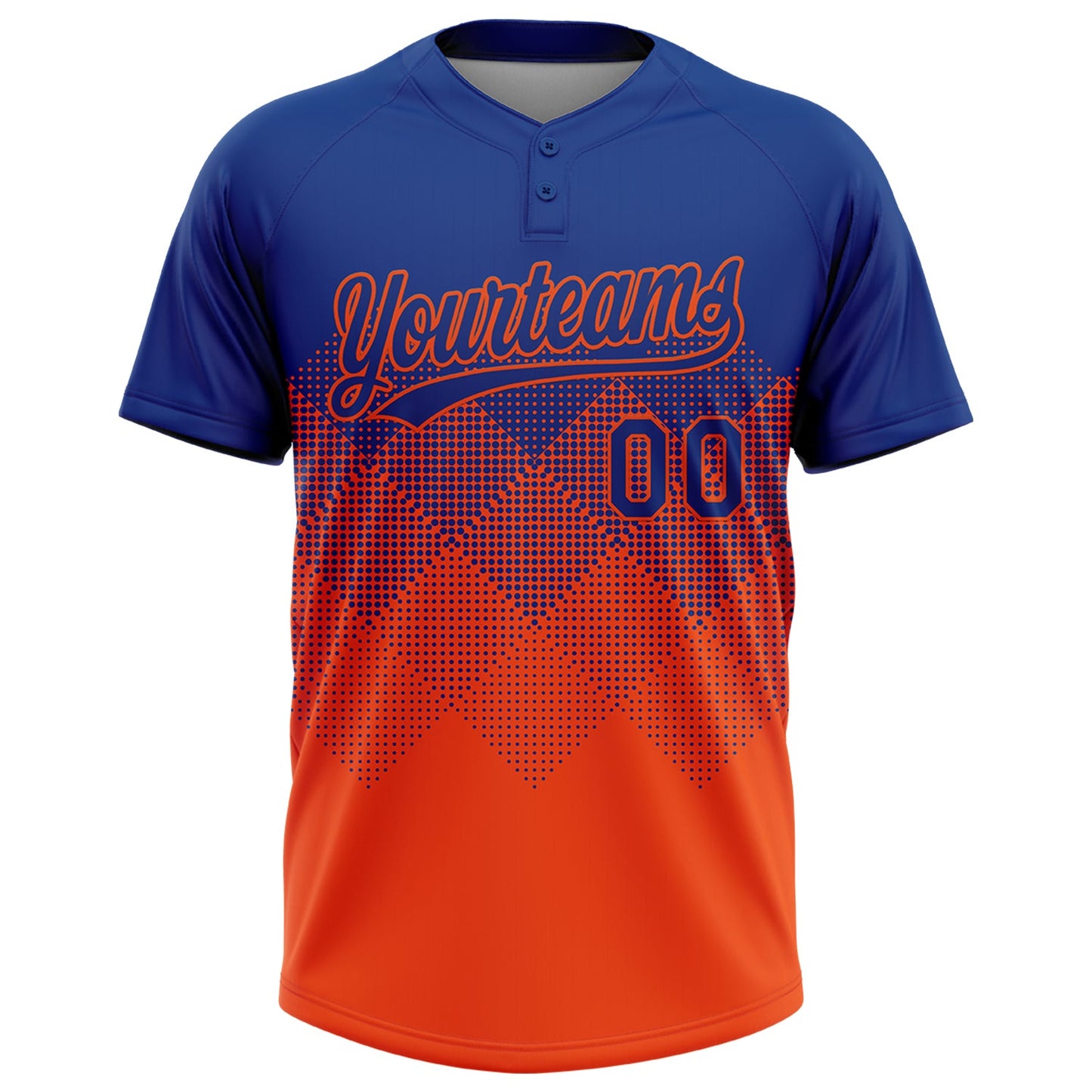 Custom Royal Orange 3D Gradient Square Shape Two-Button Unisex Softball Jersey Limited