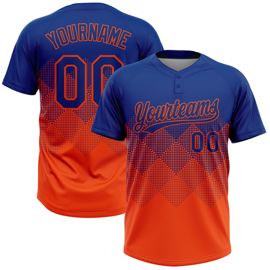 Custom Royal Orange 3D Gradient Square Shape Two-Button Unisex Softball Jersey