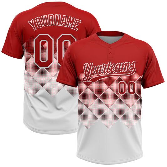Custom Red White 3D Gradient Square Shape Two-Button Unisex Softball Jersey