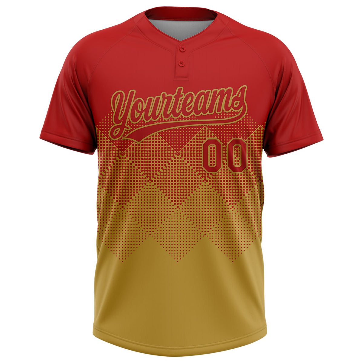 Custom Red Old Gold 3D Gradient Square Shape Two-Button Unisex Softball Jersey Limited