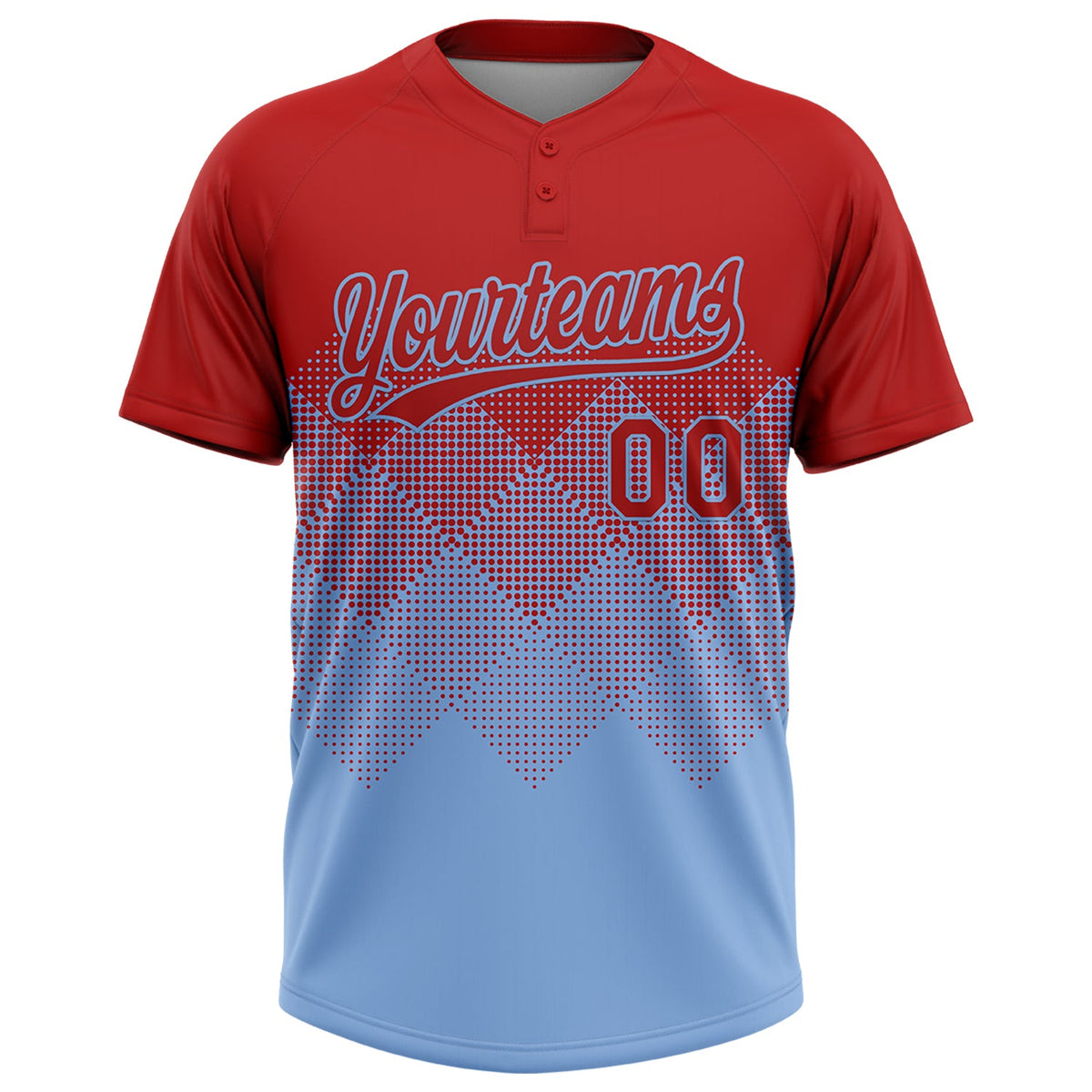 Custom Red Light Blue 3D Gradient Square Shape Two-Button Unisex Softball Jersey Limited