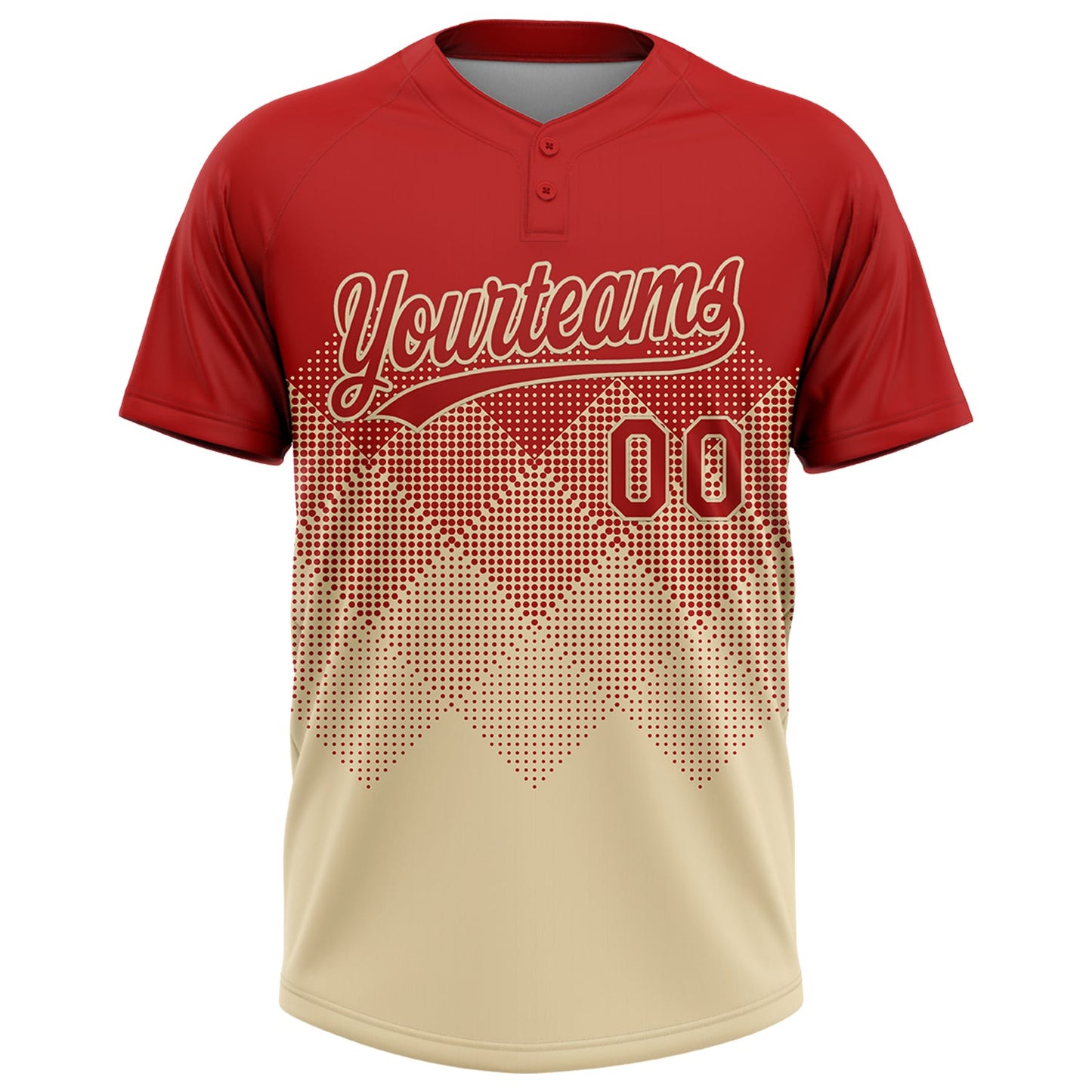 Custom Red Cream 3D Gradient Square Shape Two-Button Unisex Softball Jersey Limited