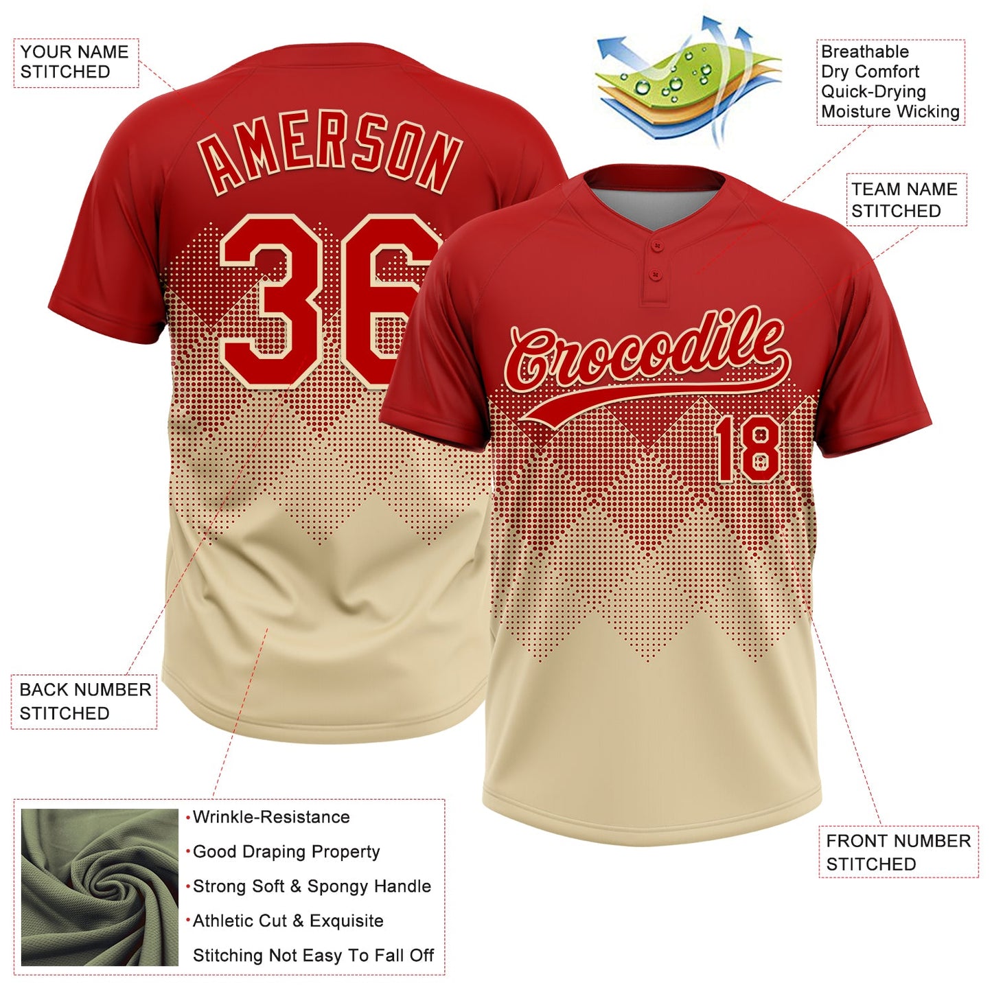 Custom Red Cream 3D Gradient Square Shape Two-Button Unisex Softball Jersey Limited