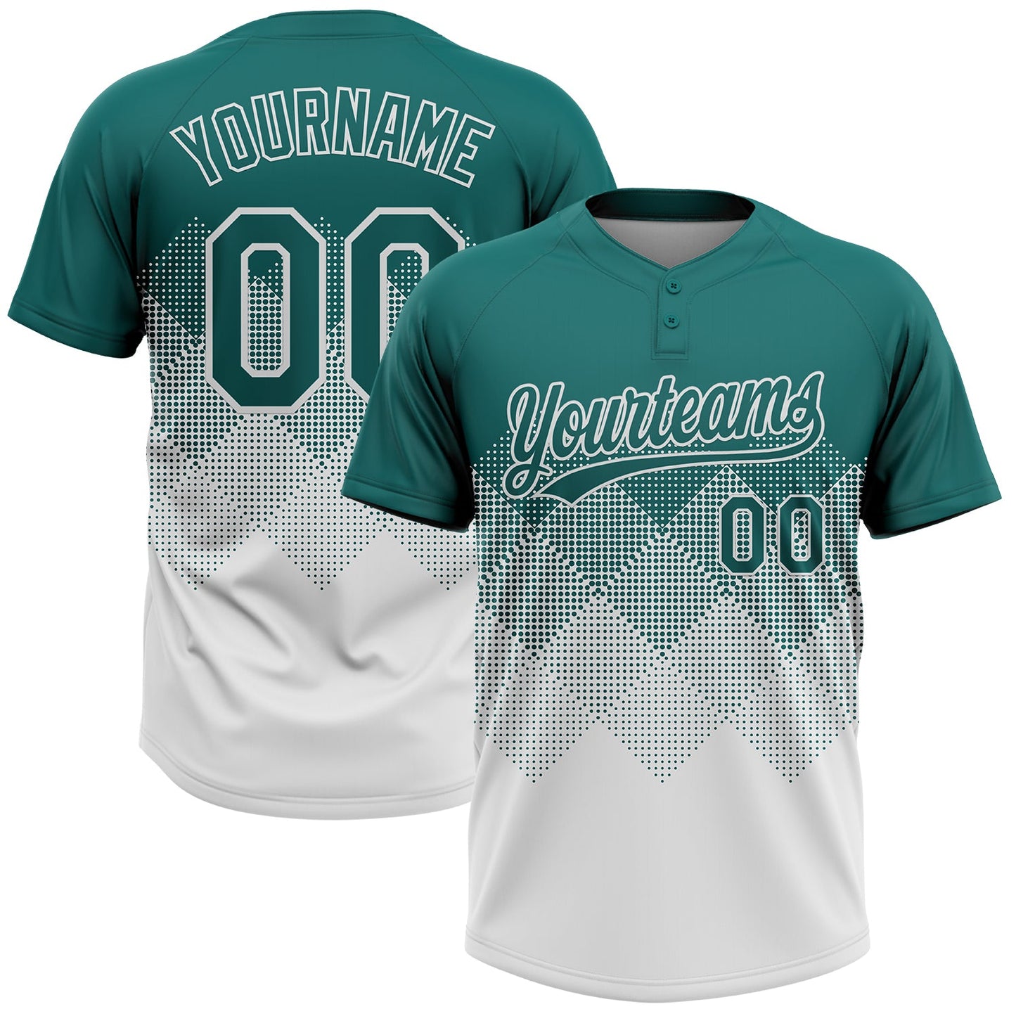 Custom Teal White 3D Gradient Square Shape Two-Button Unisex Softball Jersey