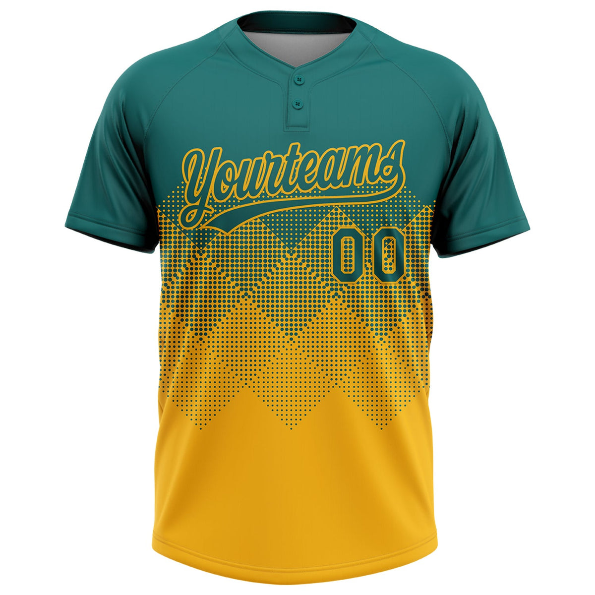 Custom Teal Gold 3D Gradient Square Shape Two-Button Unisex Softball Jersey Limited