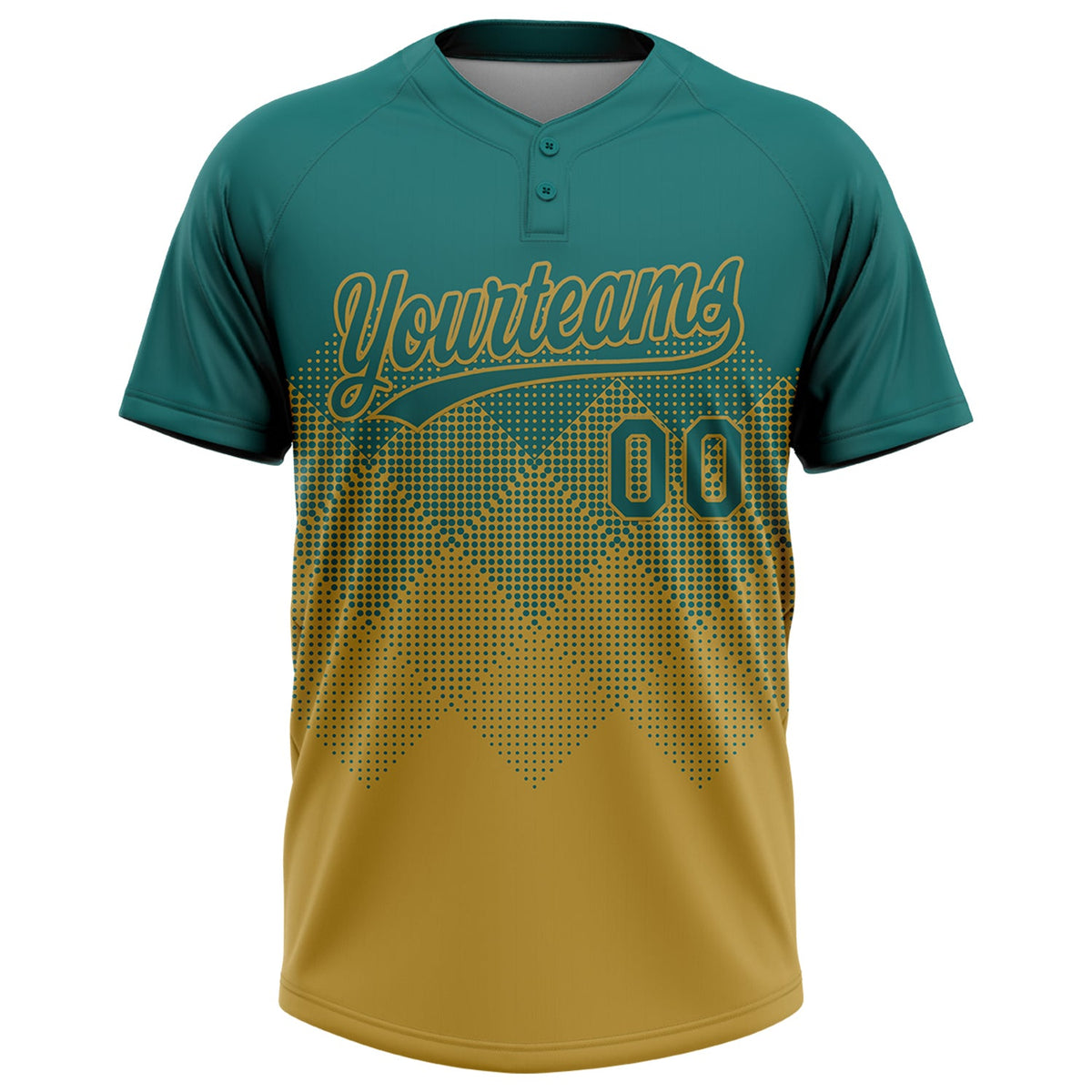 Custom Teal Old Gold 3D Gradient Square Shape Two-Button Unisex Softball Jersey Limited