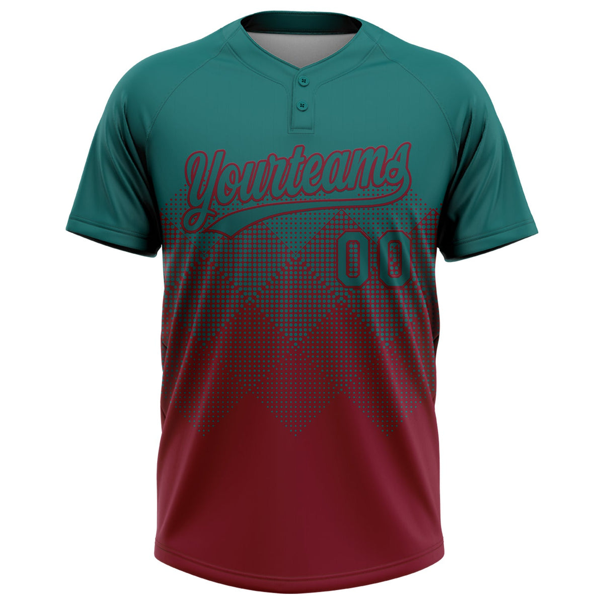 Custom Teal Crimson 3D Gradient Square Shape Two-Button Unisex Softball Jersey Limited