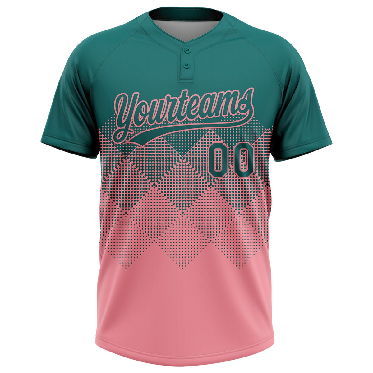 Custom Teal Medium Pink 3D Gradient Square Shape Two-Button Unisex Softball Jersey Limited