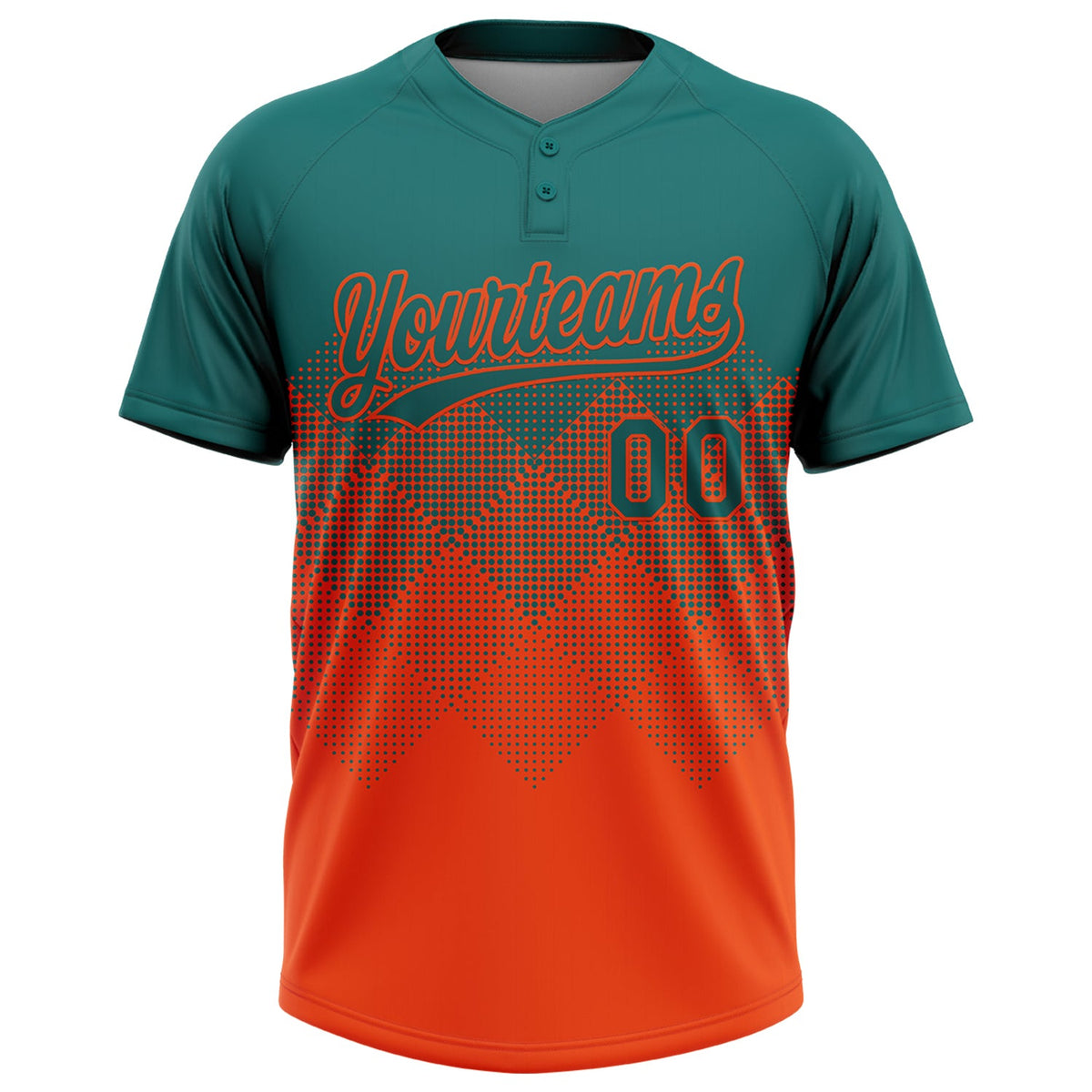 Custom Teal Orange 3D Gradient Square Shape Two-Button Unisex Softball Jersey Limited