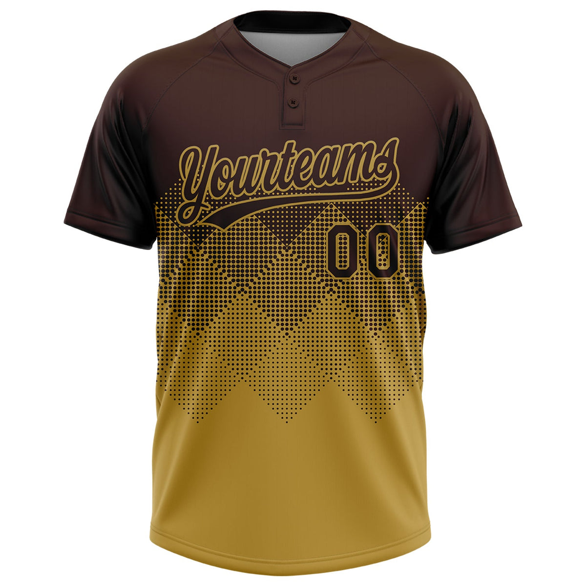 Custom Brown Old Gold 3D Gradient Square Shape Two-Button Unisex Softball Jersey Limited