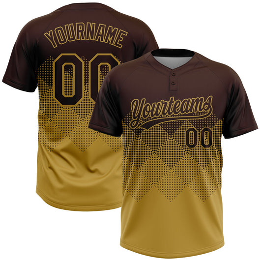 Custom Brown Old Gold 3D Gradient Square Shape Two-Button Unisex Softball Jersey
