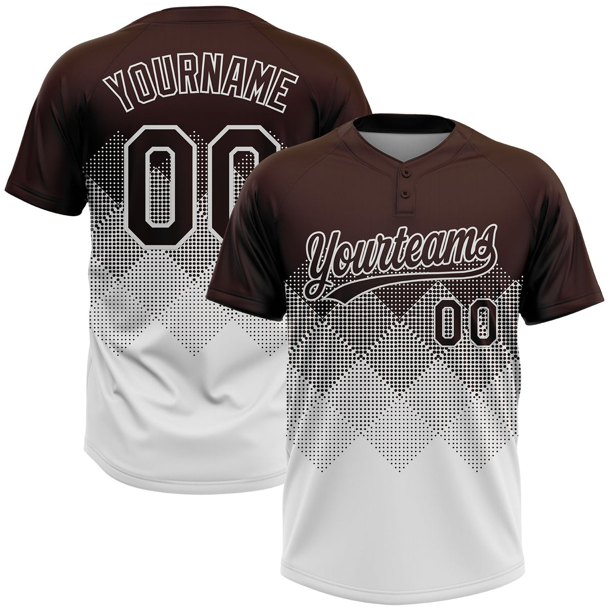 Custom Brown White 3D Gradient Square Shape Two-Button Unisex Softball Jersey