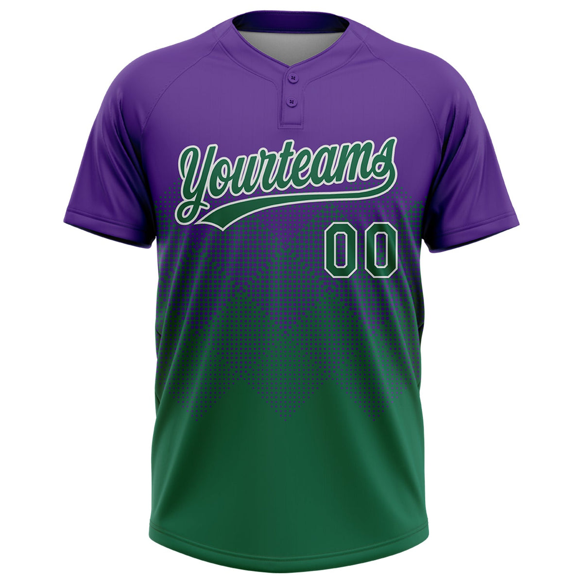 Custom Purple Kelly Green-White 3D Gradient Square Shape Two-Button Unisex Softball Jersey Limited