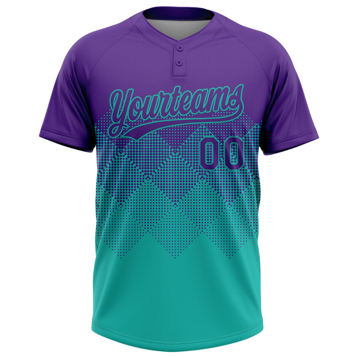Custom Purple Aqua 3D Gradient Square Shape Two-Button Unisex Softball Jersey Limited