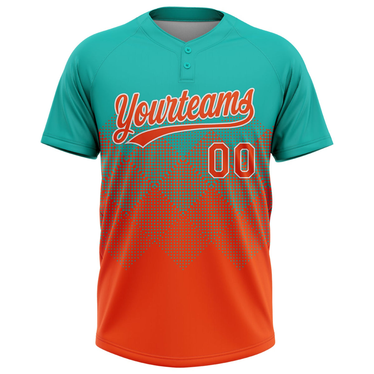 Custom Aqua Orange-White 3D Gradient Square Shape Two-Button Unisex Softball Jersey Limited