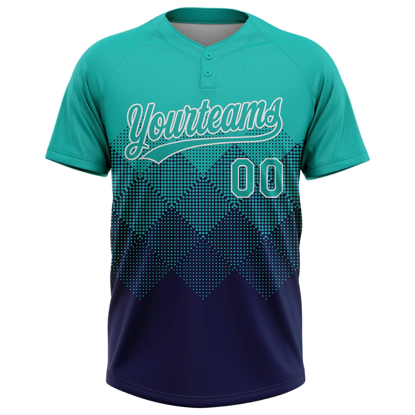 Custom Aqua Navy-White 3D Gradient Square Shape Two-Button Unisex Softball Jersey Limited