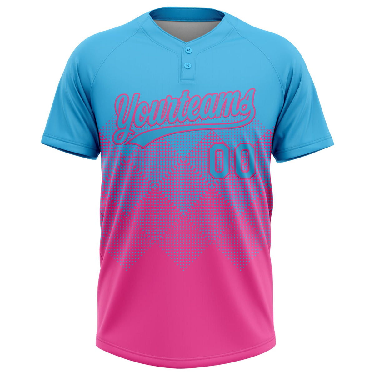 Custom Sky Blue Pink 3D Gradient Square Shape Two-Button Unisex Softball Jersey Limited