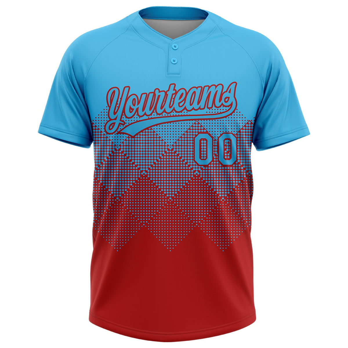 Custom Sky Blue Red 3D Gradient Square Shape Two-Button Unisex Softball Jersey Limited