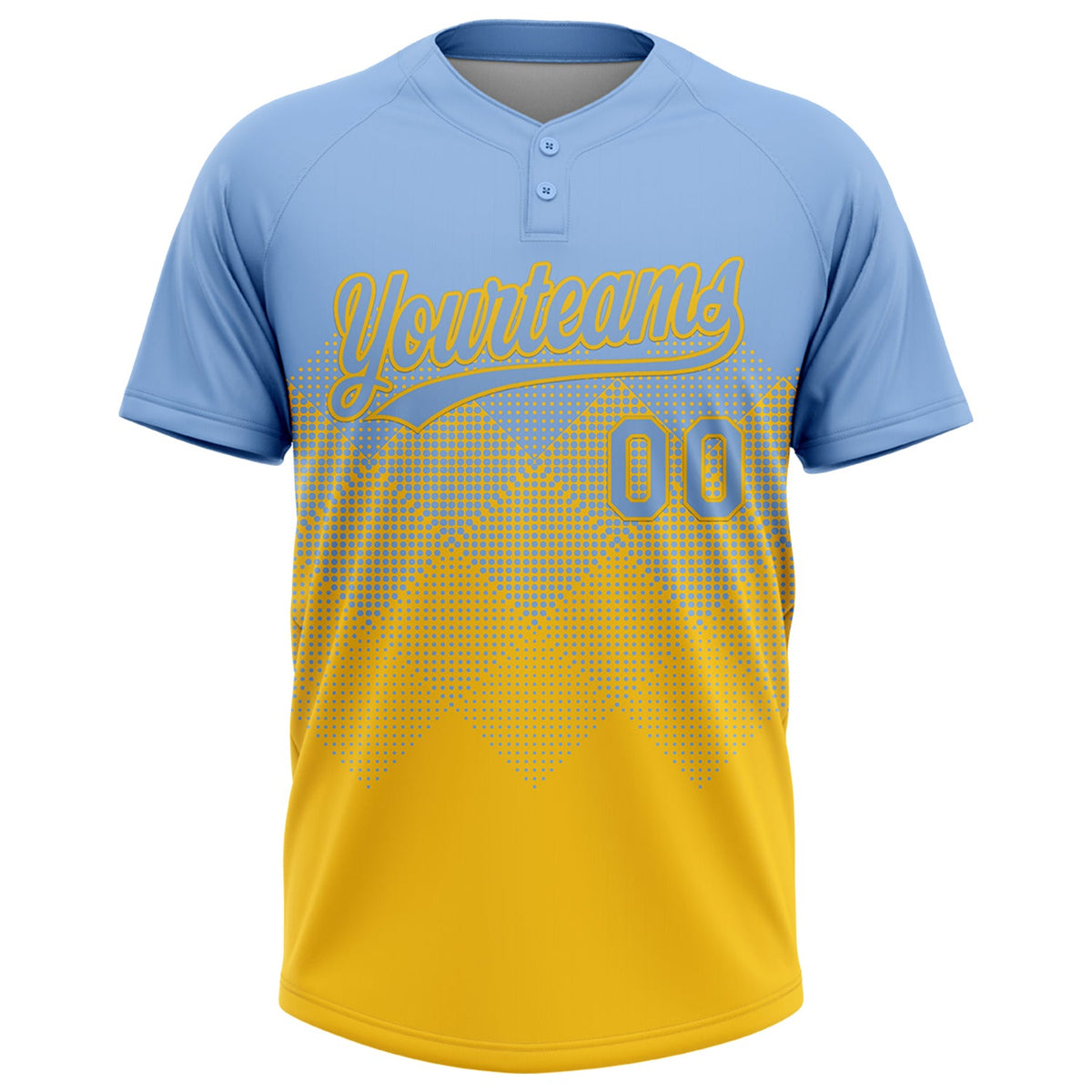 Custom Light Blue Yellow 3D Gradient Square Shape Two-Button Unisex Softball Jersey Limited