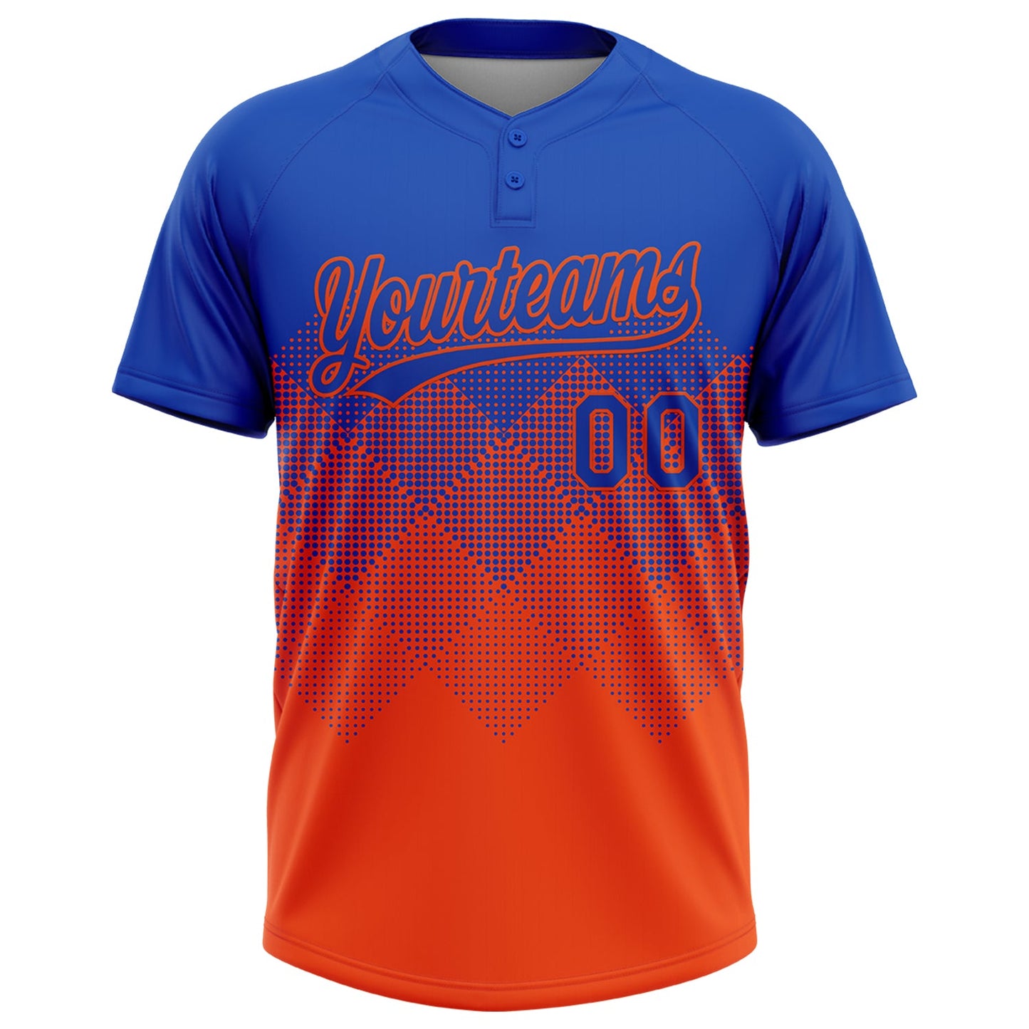 Custom Thunder Blue Orange 3D Gradient Square Shape Two-Button Unisex Softball Jersey Limited