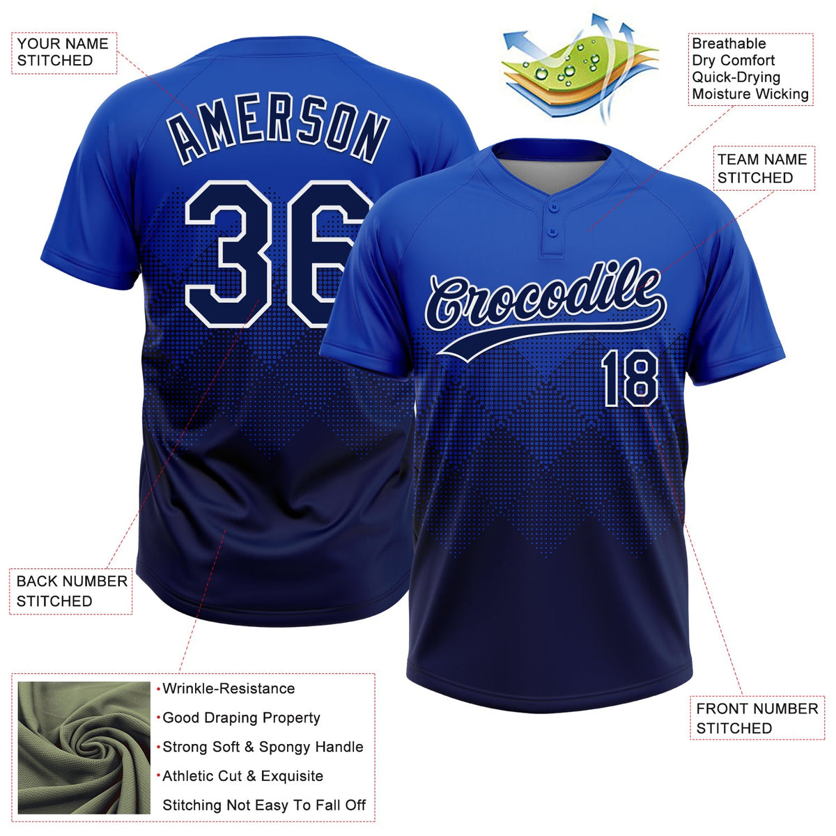 Custom Thunder Blue Navy-White 3D Gradient Square Shape Two-Button Unisex Softball Jersey Limited