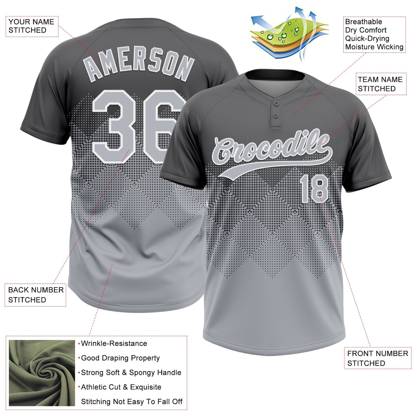Custom Steel Gray Gray-White 3D Gradient Square Shape Two-Button Unisex Softball Jersey Limited