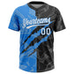 Custom Graffiti Pattern White Black-Electric Blue 3D Scratch Two-Button Unisex Softball Jersey Limited