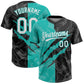Custom Graffiti Pattern White Black-Aqua 3D Scratch Two-Button Unisex Softball Jersey
