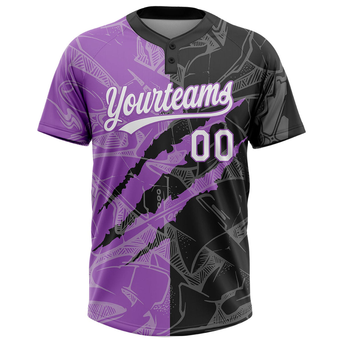 Custom Graffiti Pattern White Black-Medium Purple 3D Scratch Two-Button Unisex Softball Jersey Limited