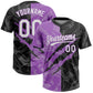 Custom Graffiti Pattern White Black-Medium Purple 3D Scratch Two-Button Unisex Softball Jersey