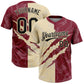 Custom Graffiti Pattern Black Crimson-Cream 3D Scratch Two-Button Unisex Softball Jersey