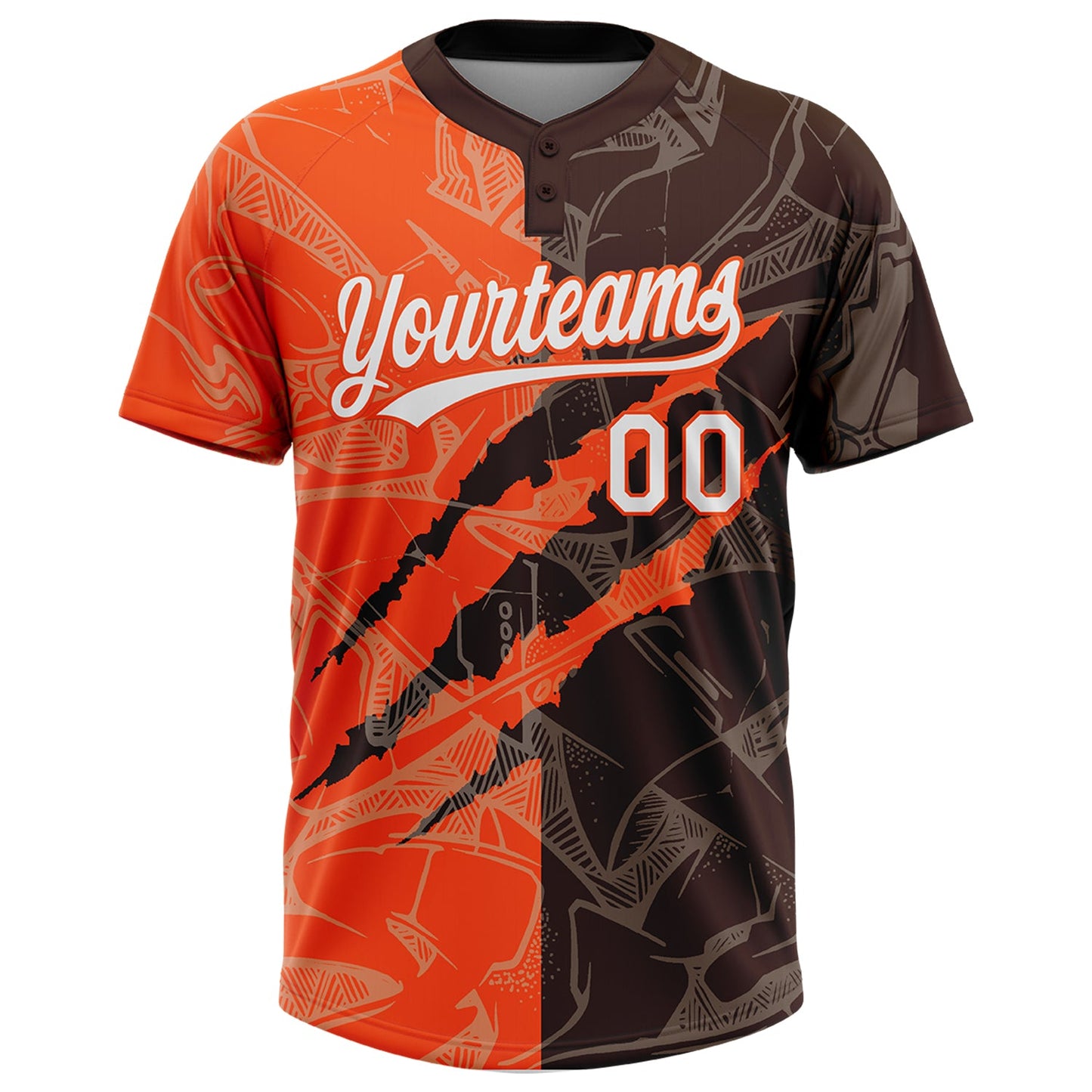 Custom Graffiti Pattern White Brown-Orange 3D Scratch Two-Button Unisex Softball Jersey Limited