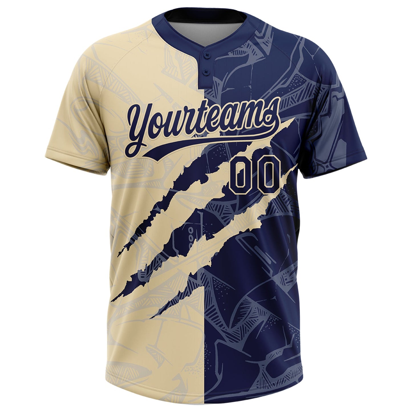 Custom Graffiti Pattern Navy-Cream 3D Scratch Two-Button Unisex Softball Jersey Limited