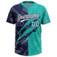 Custom Graffiti Pattern White Aqua-Navy 3D Scratch Two-Button Unisex Softball Jersey Limited