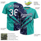 Custom Graffiti Pattern White Aqua-Navy 3D Scratch Two-Button Unisex Softball Jersey Limited